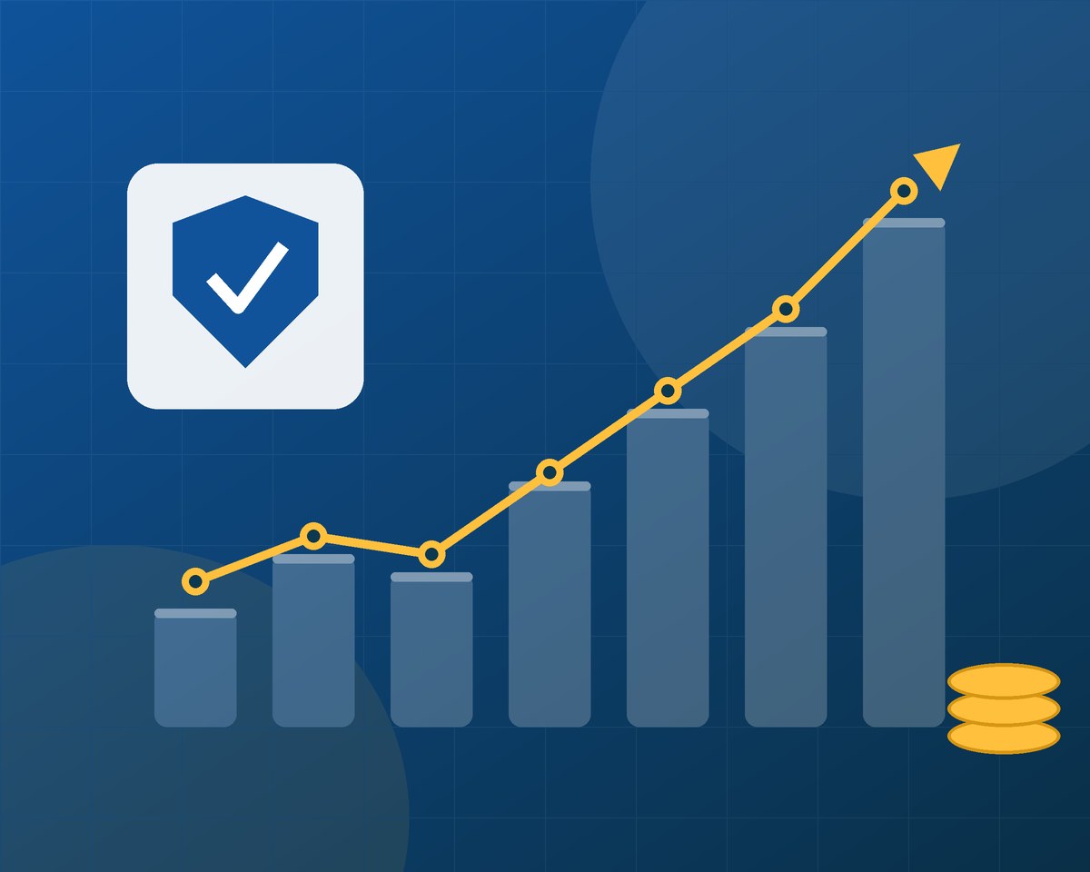 Illustration of rising investment growth with a family protection shield